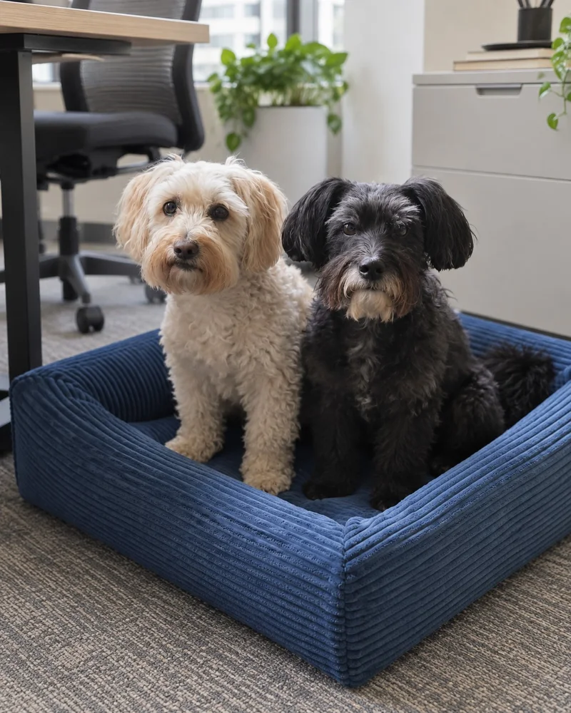 Die Kanzleihunde Netty und Timmy in ihrem Körbchen